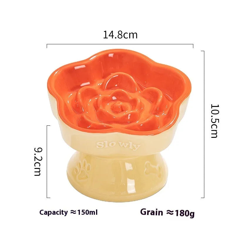 Black ceramic pet bowl with chin-high foot and neck protector anti-tumble design for cats and dogs