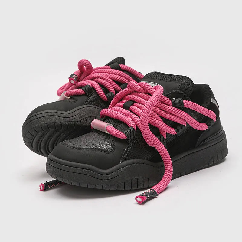 Casual thick sole shoes in four colours with rubber soles and lace-up design