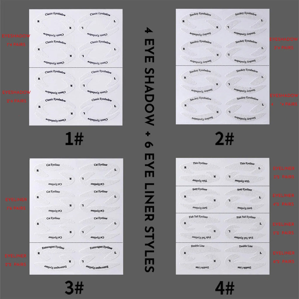 Set of 4 reusable eyeliner stencil templates for winged eyeliner and eyeshadow application