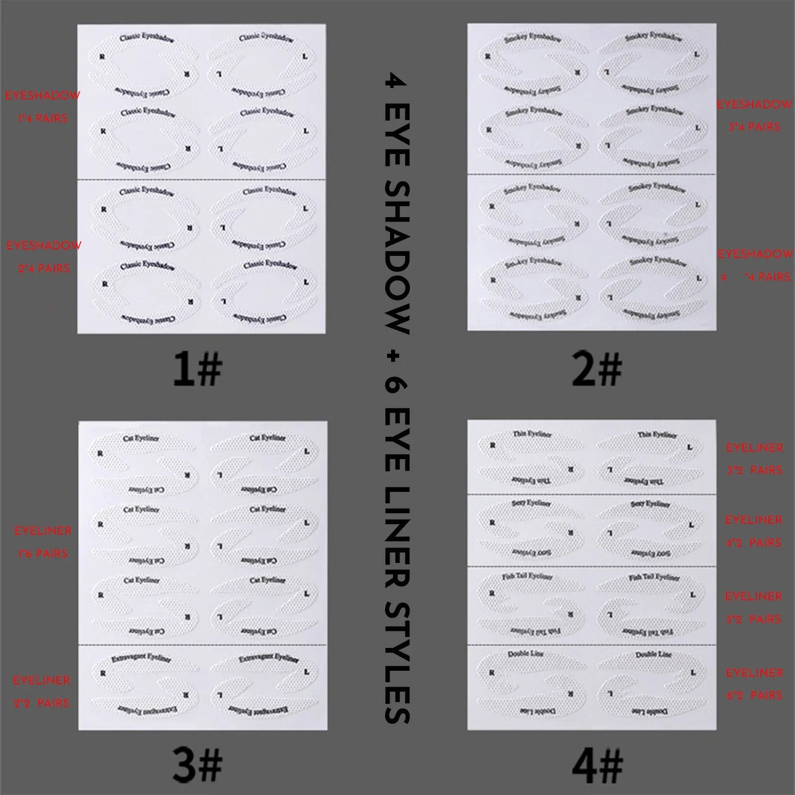 Set of 4 reusable eyeliner stencil templates for winged eyeliner and eyeshadow application
