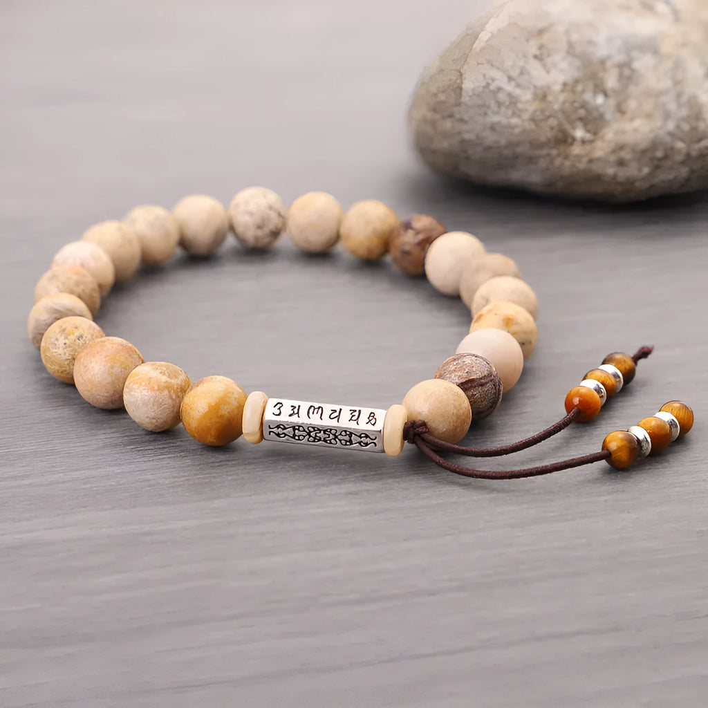 Wood colour handmade stone bead bracelet with European American retro style