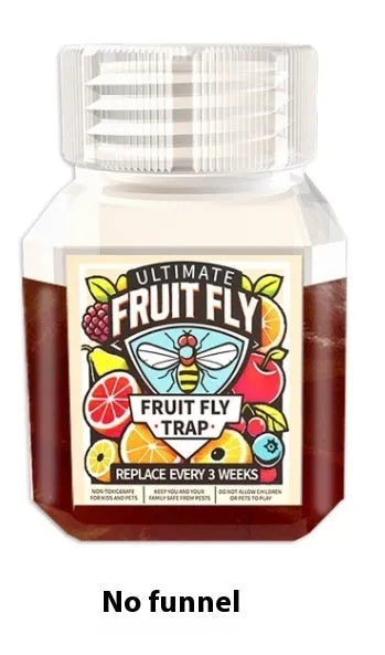 Fruit fly bait liquid bottle with specification options including with and without funnel accessories