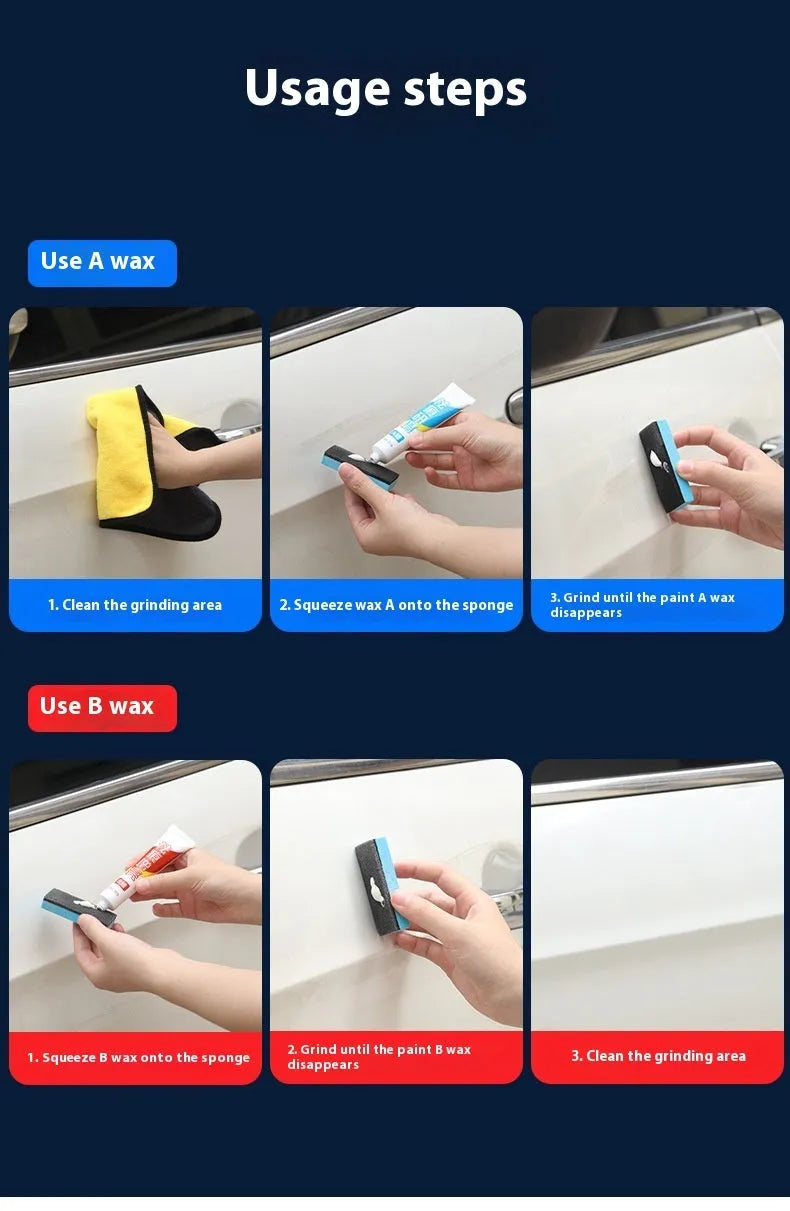 Car repair wax kit with scratch removal polish, brightening wax and frosted sponge mop
