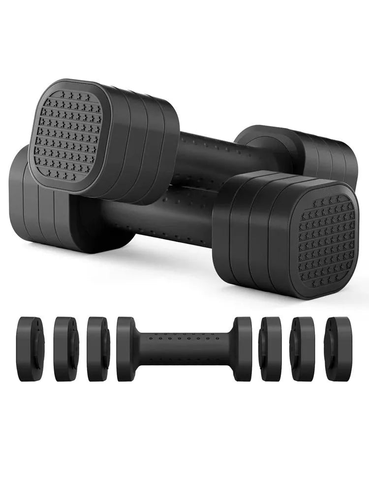 Detachable pink and blue 5lb dumbbell set for women's fitness training.