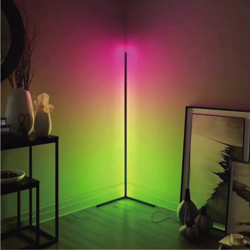 Black aluminium alloy floor lamp with silicone shade and RGB colour changing lights