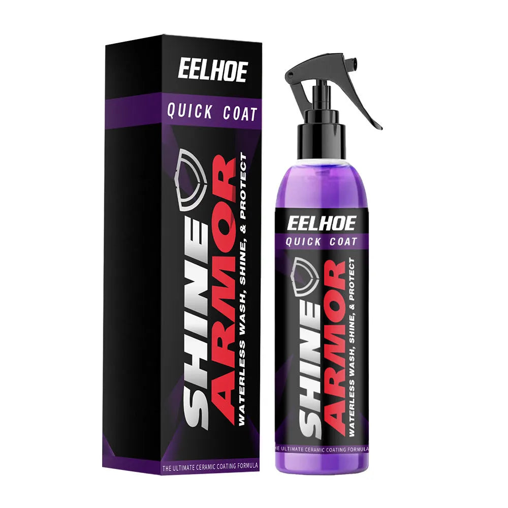 Purple spray bottle of automobile nano coating agent with microplated crystal technology for car maintenance.