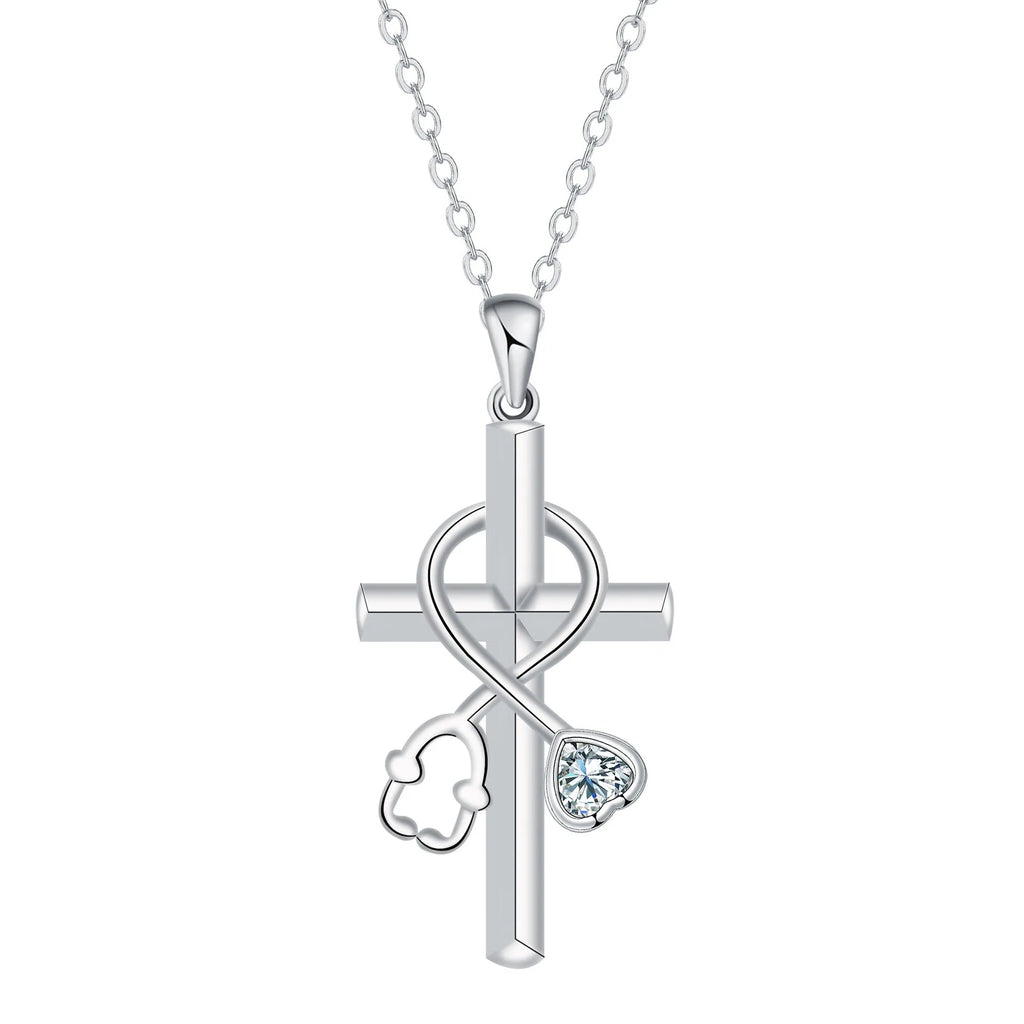 Cross stethoscope necklace with electroplated copper pendant and cross chain style