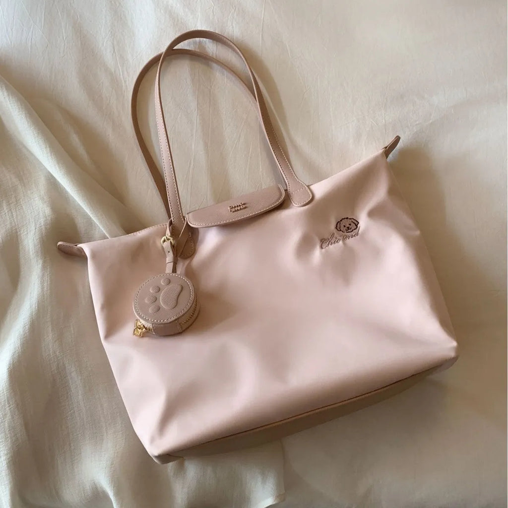 Oxford cloth tote shoulder bag in pink with sandwich pockets and large capacity design