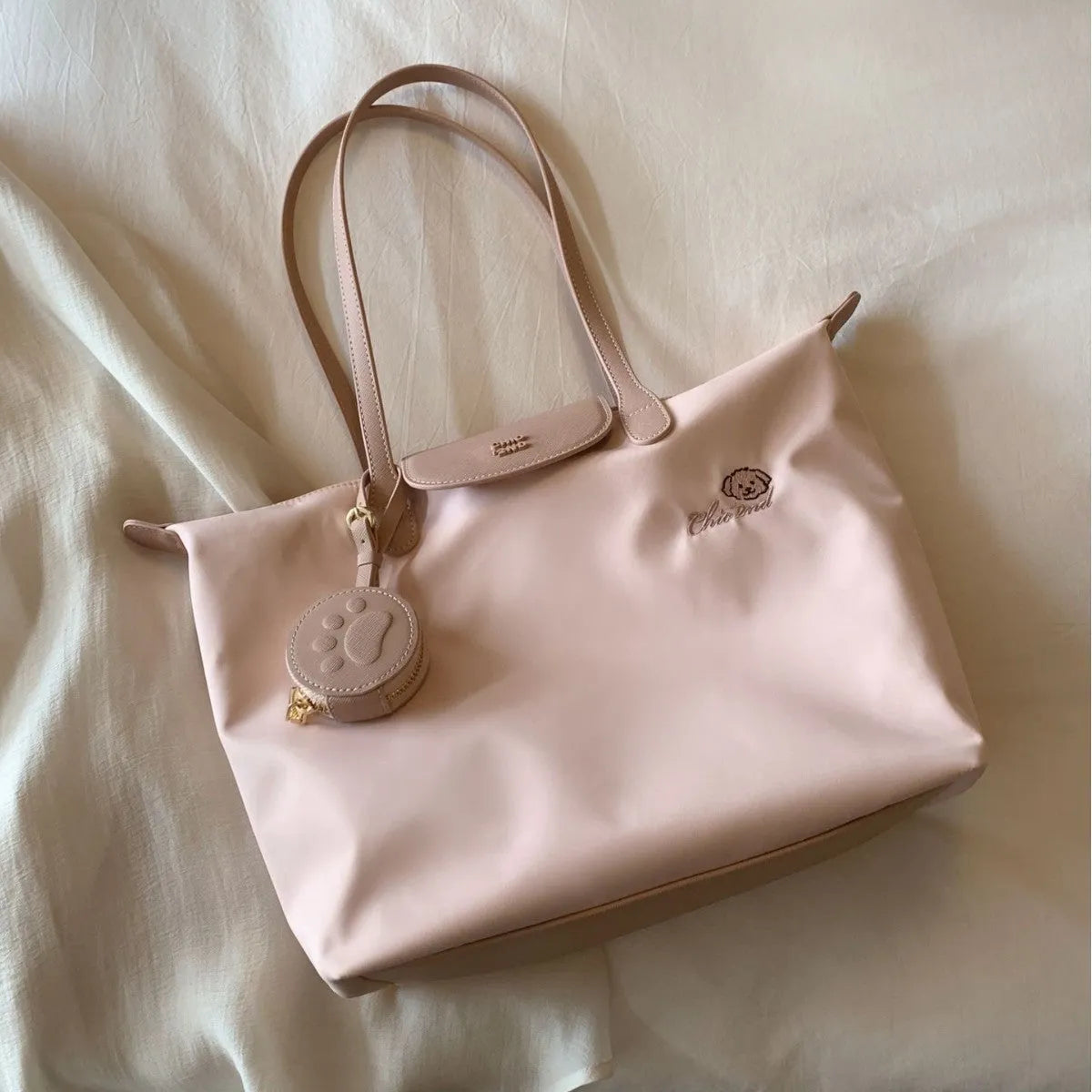 Oxford cloth tote shoulder bag in pink with sandwich pockets and large capacity design