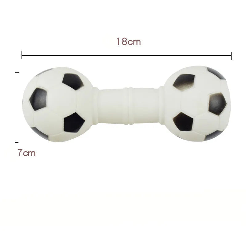 PVC football dumbbell shaped dog chew toy with squeaker in assorted colours