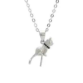 Sterling silver cat pendant necklace with electroplated finish on adjustable silver chain