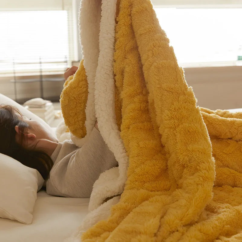 Polyester thermal flannel blanket in beige colour, sized 180cm by 200cm for winter warmth.