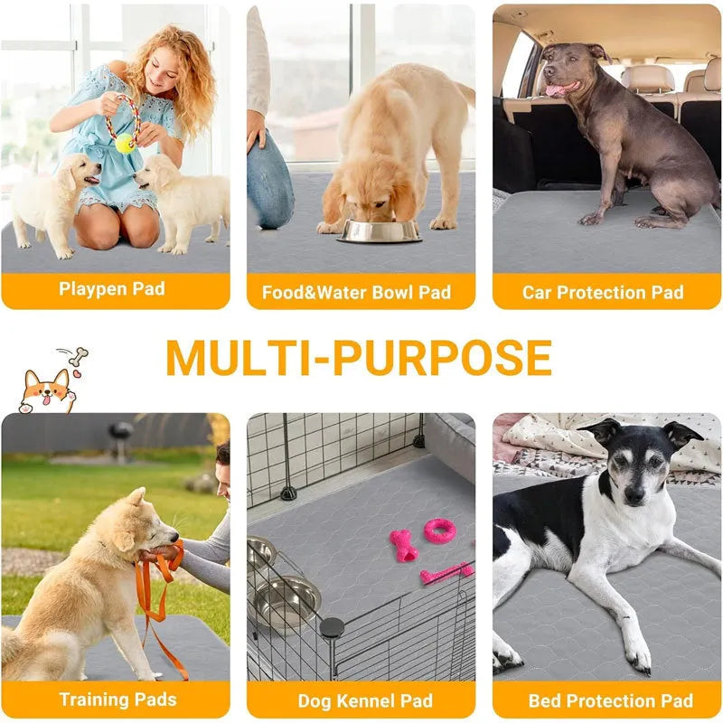 Grey and tan washable dog pee pads measuring 18x24 inches with waterproof backing