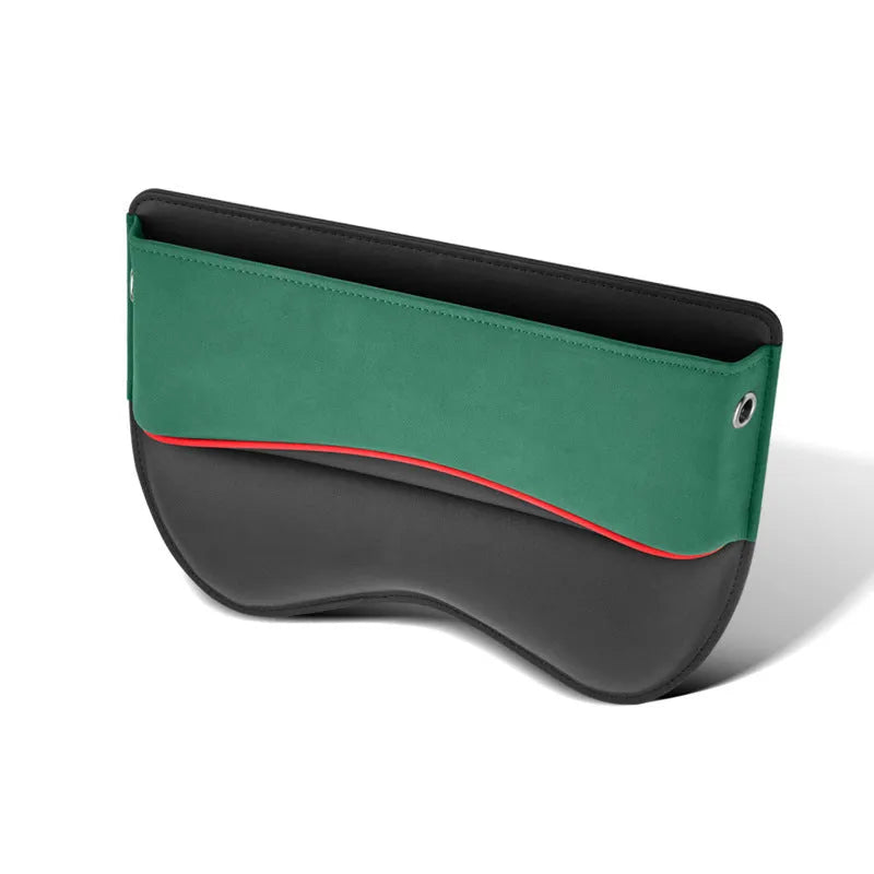 Black PU leather car seat storage box placed on a vehicle seat.
