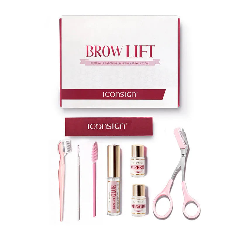 Pink eyebrow perm set for quick ironing eyebrow styling treatments in suit-style packaging