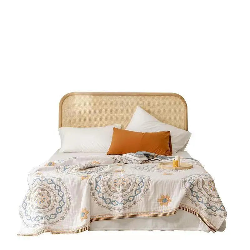 Cotton geometric pattern towel blanket in modern simplicity style shown in home setting