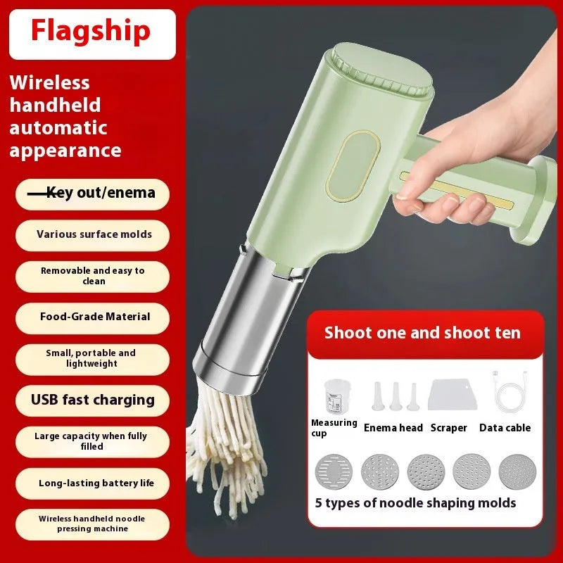 Wireless handheld noodle press in cyan with 200g capacity for household pasta making