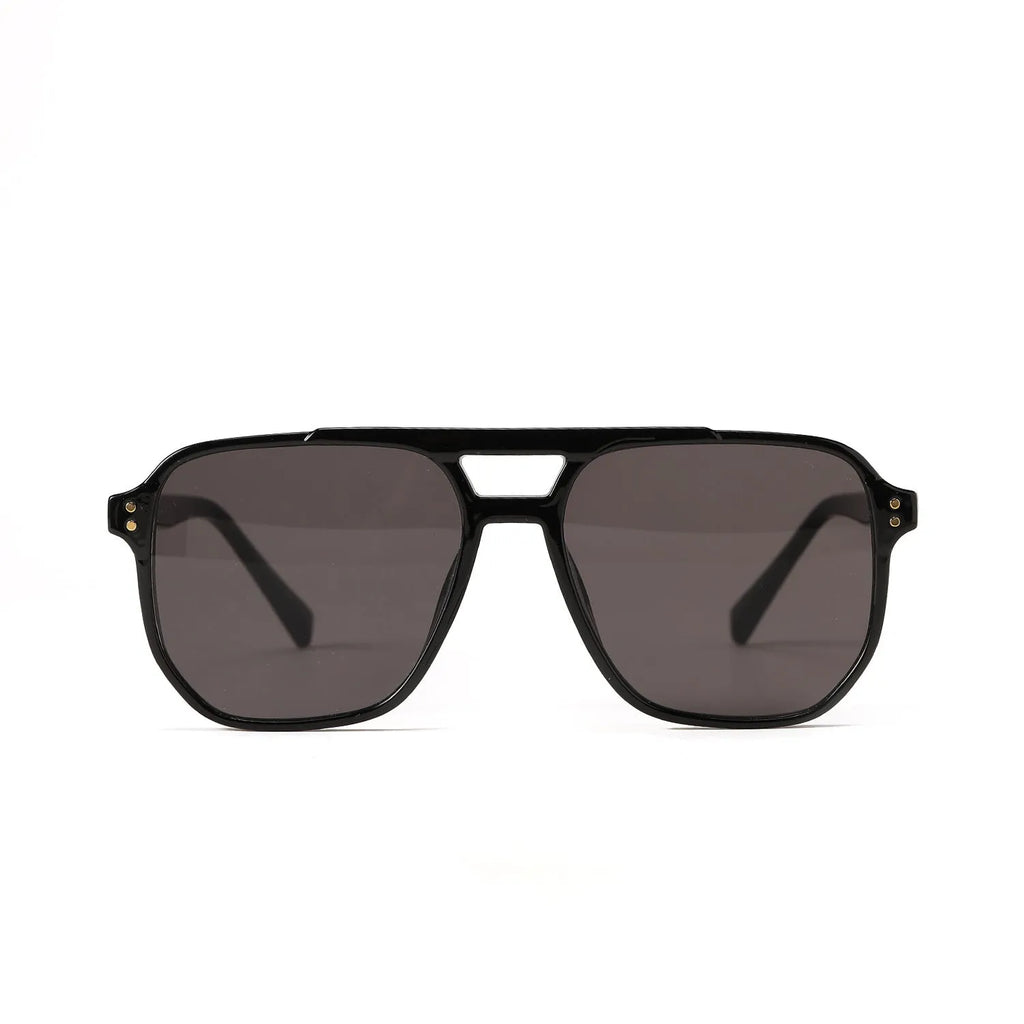 Square double beam sunglasses for women in bright black all grey colour with UV400 lenses.