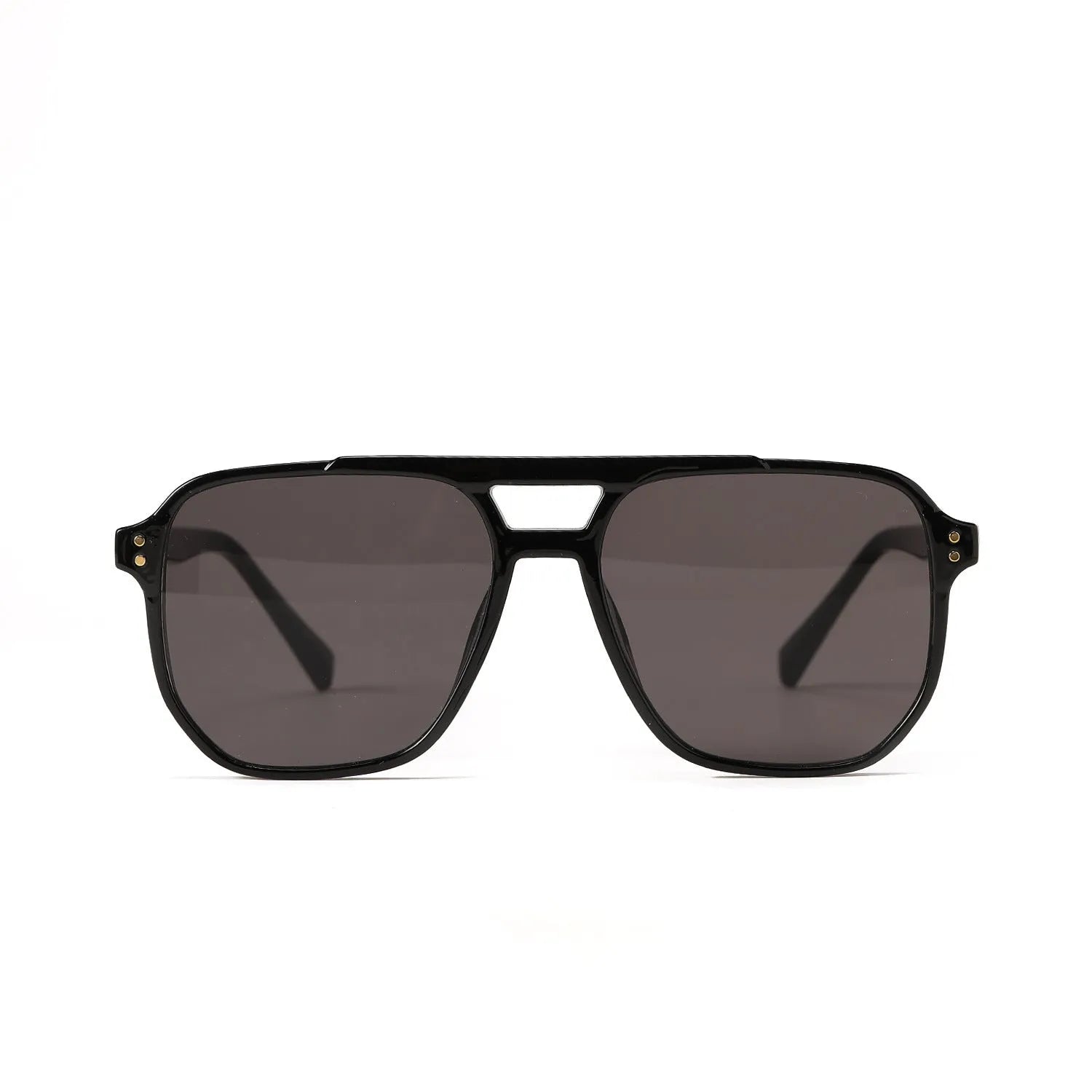 Square double beam sunglasses for women in bright black all grey colour with UV400 lenses.