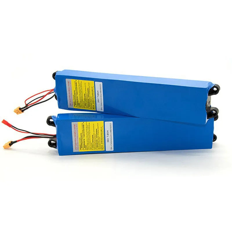 36V lithium battery pack for an electric scooter, showing capacity options of 6.6Ah, 7.8Ah, and 10.4Ah.