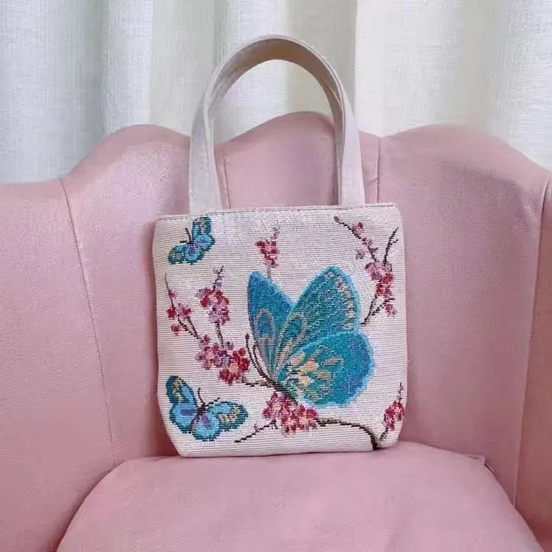 Double-sided gold wire embroidered canvas tote bag with polyester lining in medium size