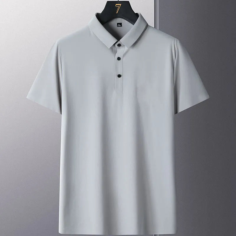Men's solid colour non-iron short sleeve business casual shirt on a hanger