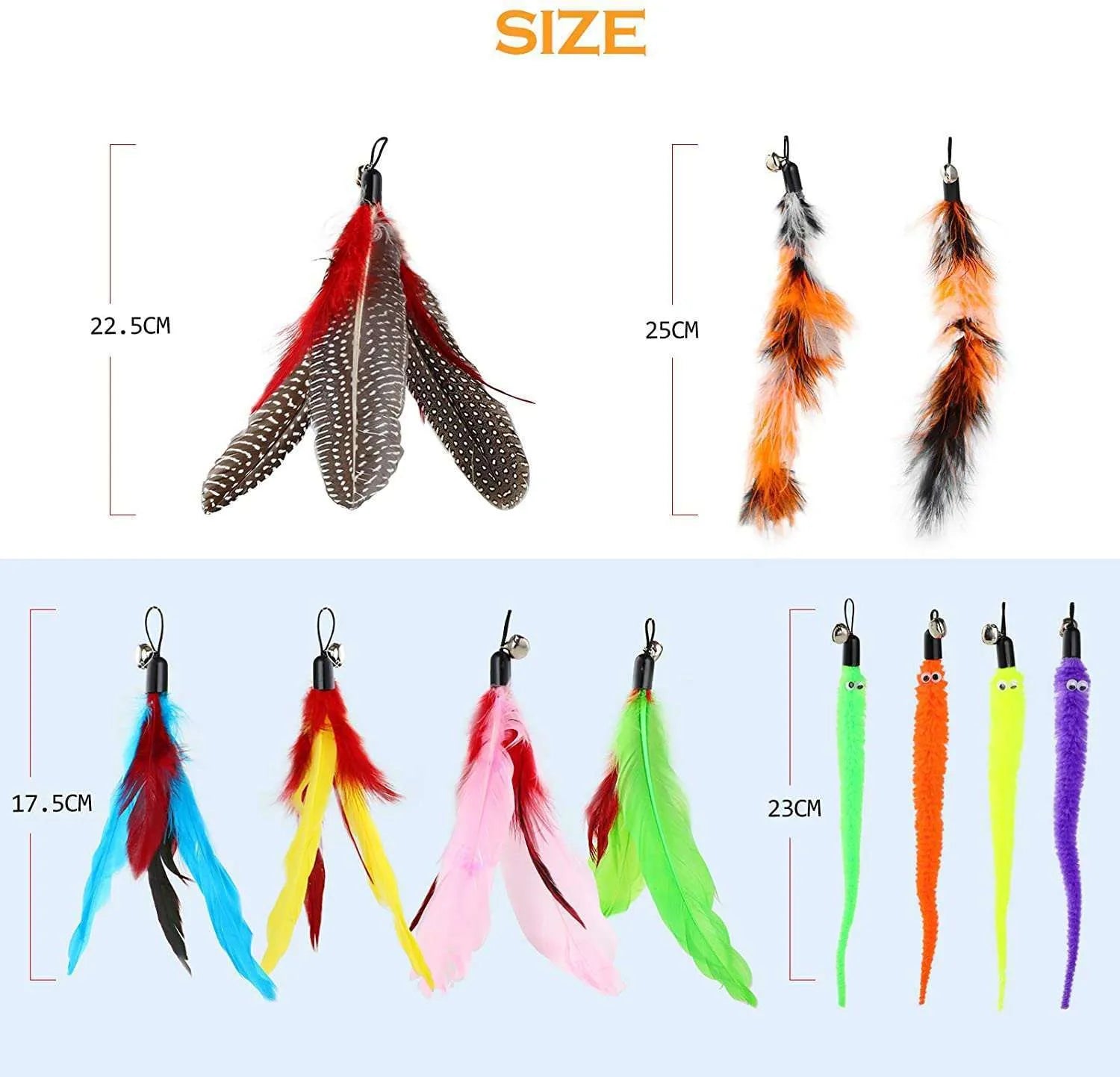 Cat teasing pole set with fishing rod design and multiple feather attachments for interactive play