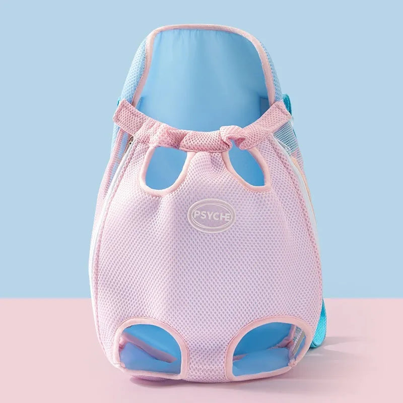 Cartoon animal pattern pet carrier chest bag in soft canvas with decorative ribbon and colourful stitching