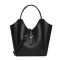 Genuine leather retro bucket handbag for women in beige, showing sewn thread detail and handheld straps.