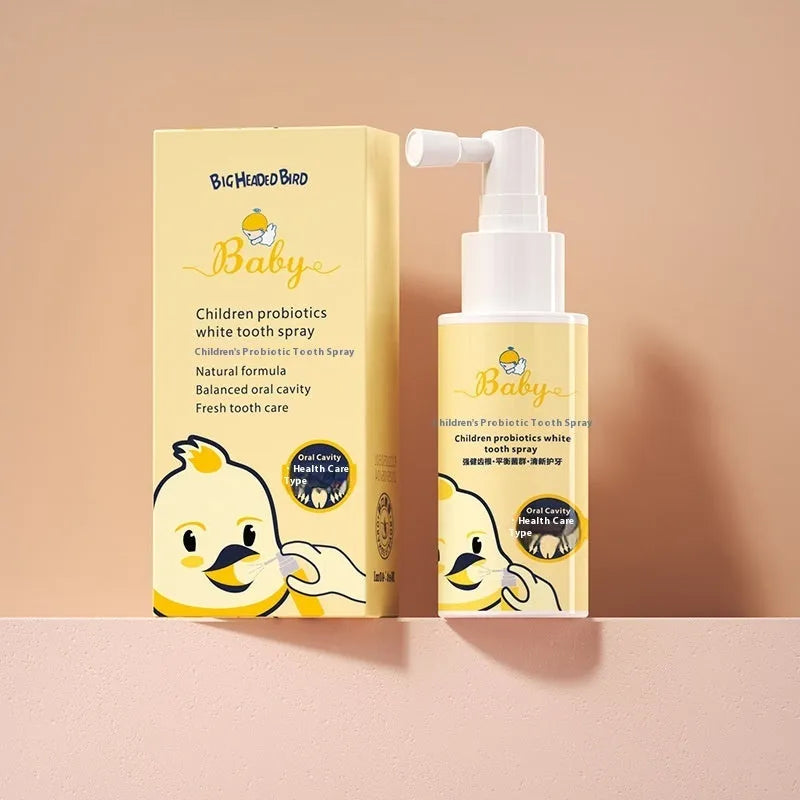 Children's probiotics white teeth cleaning spray bottle with strawberry and orange flavour options