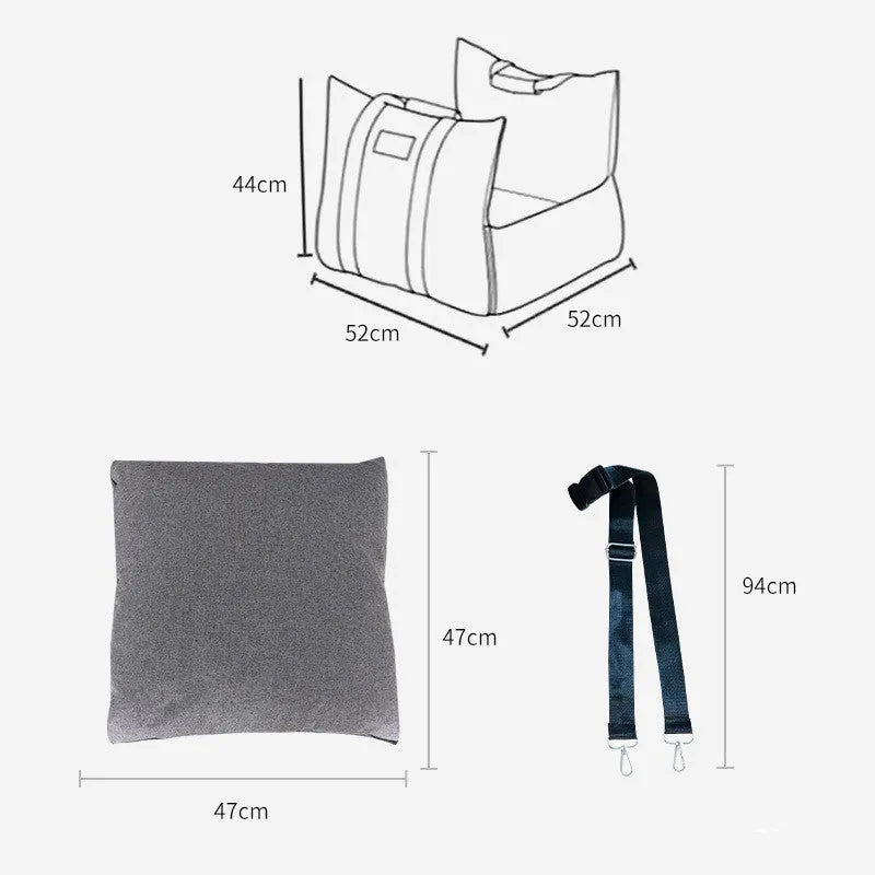 Removable washable cloth pet travel mat in light grey for small dogs and cats under 10kg with adjustable snap buckle