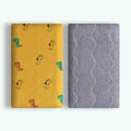 Double-sided cotton wool pet blanket with cartoon dinosaur print lying flat