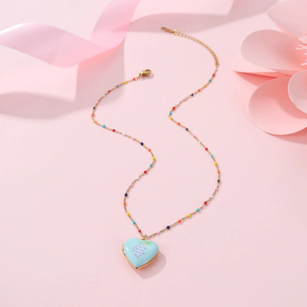 Gold-plated stainless steel necklace with fruit-shaped pendant on adjustable chain