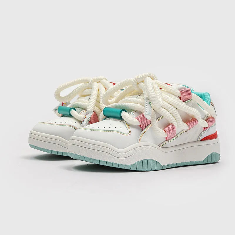 Casual thick sole shoes in four colours with rubber soles and lace-up design