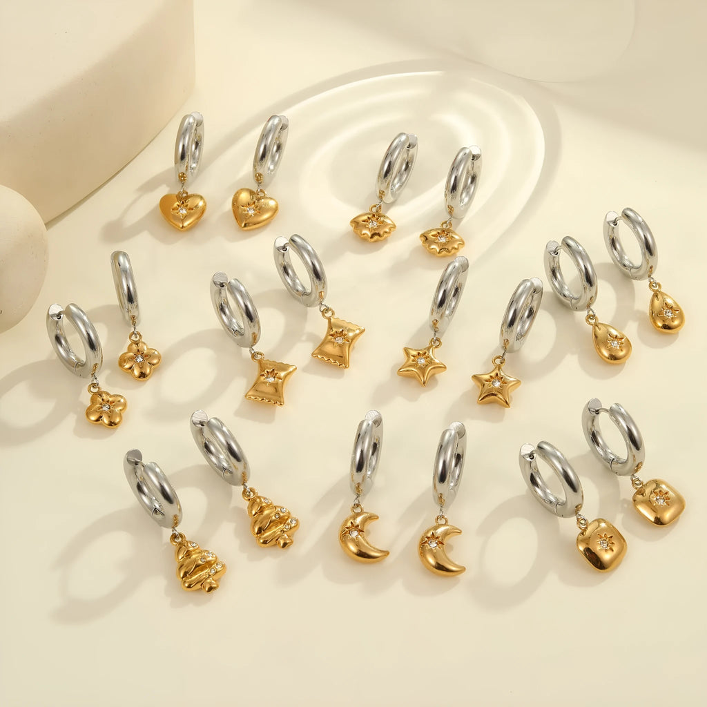 Women's Christmas tree earrings with heart and star geometry in stainless steel with gold electroplated finish