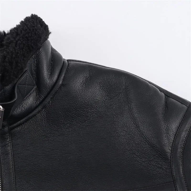 Women's double-sided fleece jacket in black with PU fabric, medium thickness, casual style, size S