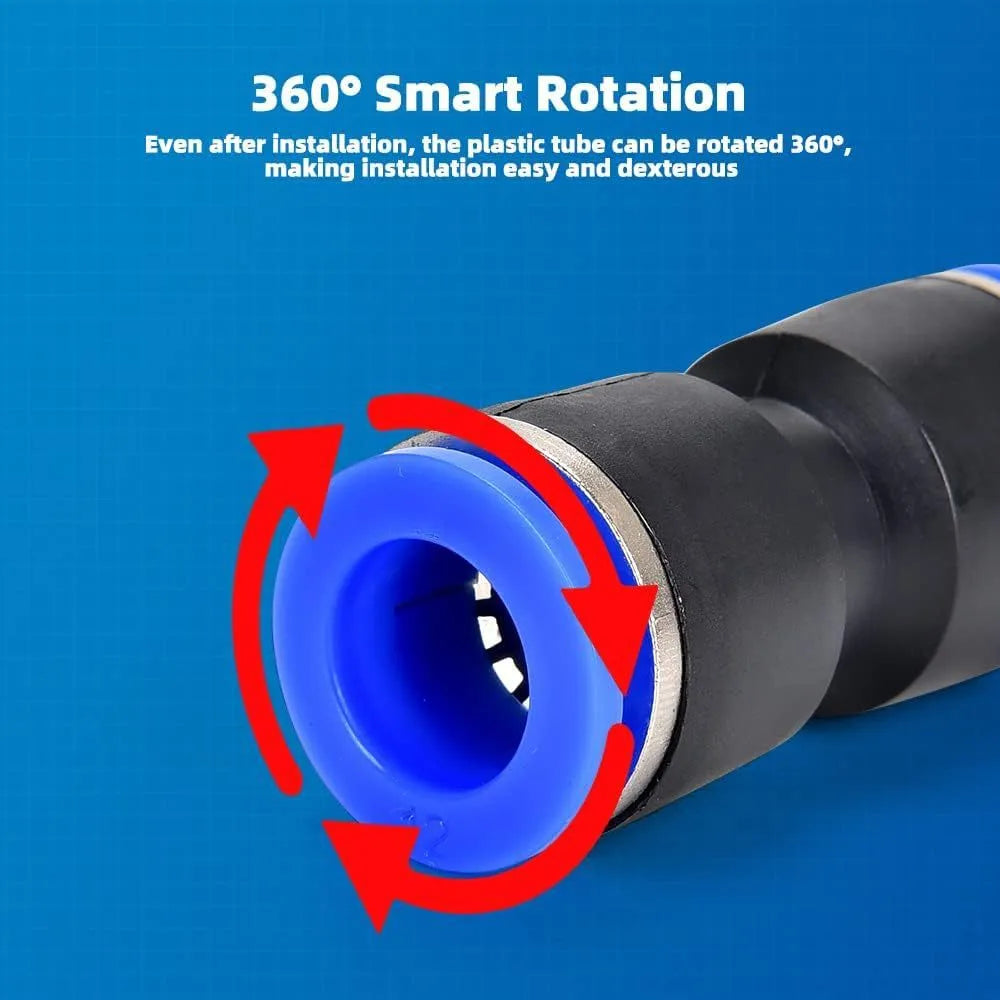 60-piece pneumatic push-in connector set with R1/4 and R1/2 port sizes in alloy plastic