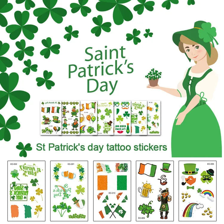 St. Patrick's Day clover tattoo sticker paper for children's face decoration measuring 120 × 75mm