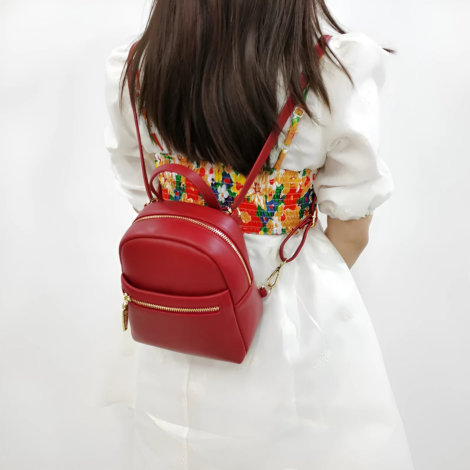 Soft PU mini backpack in street trend style with three-dimensional pocket and six colour options