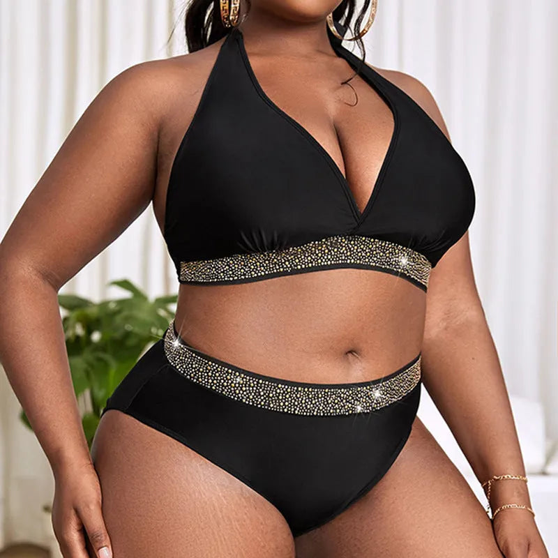 Black plus size women's swimsuit bikini set for swimming and sports