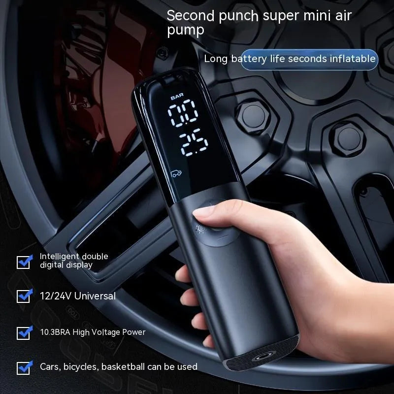 Black portable electric vehicle air pump with ABS PC housing and tyre pressure gauge