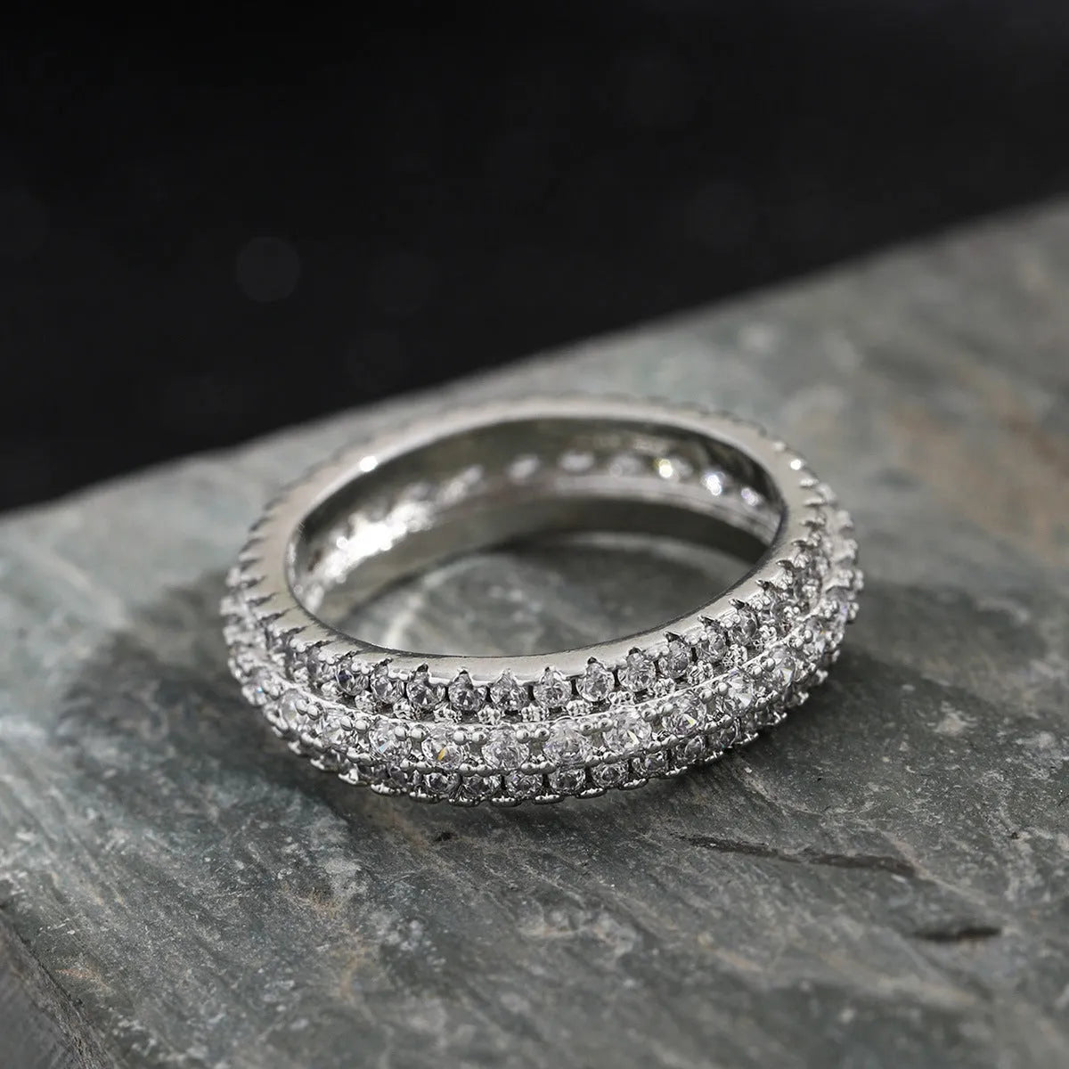 Geometric engagement ring with triangle zircon gang drill pattern on copper with choice of plating colours