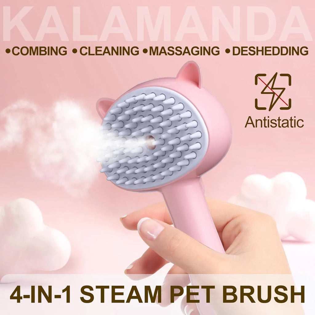 Blue cat steam brush with rubber bristles and misting function for pet grooming