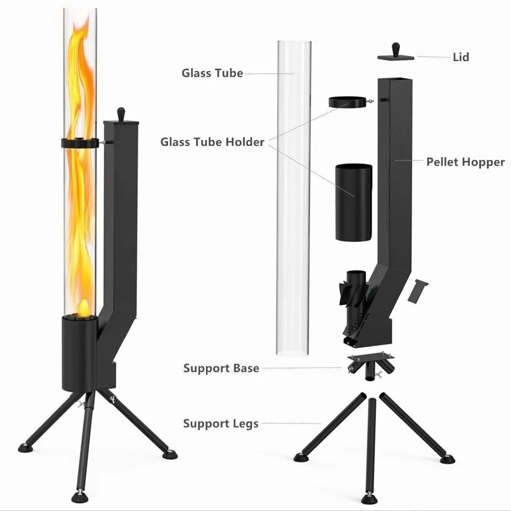 Vertical iron wood burning rocket furnace heating stove for courtyard outdoor heating