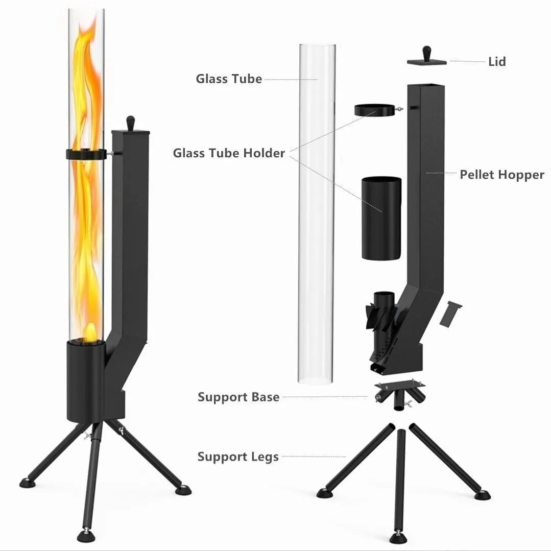Vertical iron wood burning rocket furnace heating stove for courtyard outdoor heating