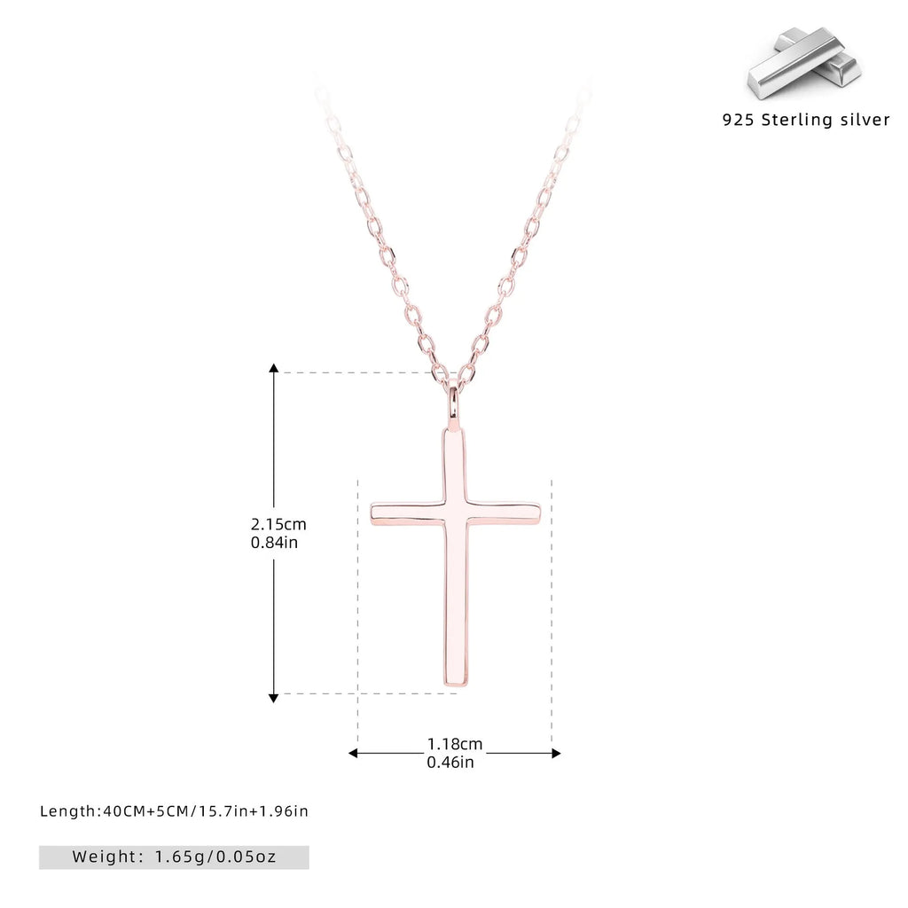 S925 sterling silver necklace with glossy cross pendant on O-shaped chain in gold, platinum or rose gold plating