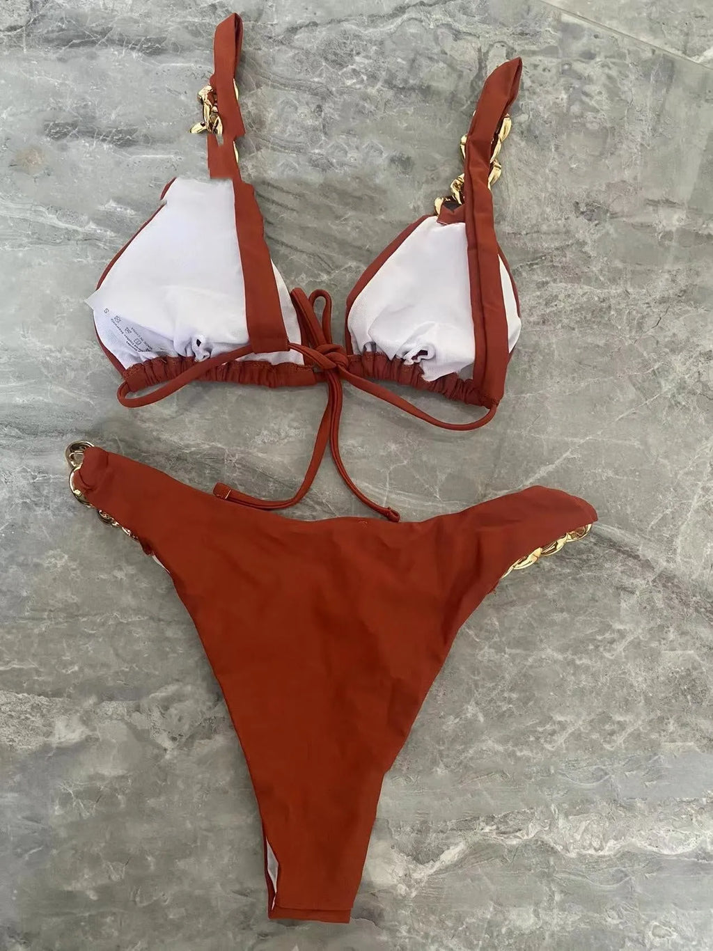 Brown women's tube top push up bikini swimsuit two-piece swimming wear