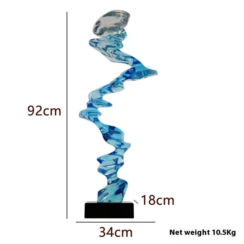 Modern minimalist abstract resin sculpture in bright gold, silver, or blue for hallway decor