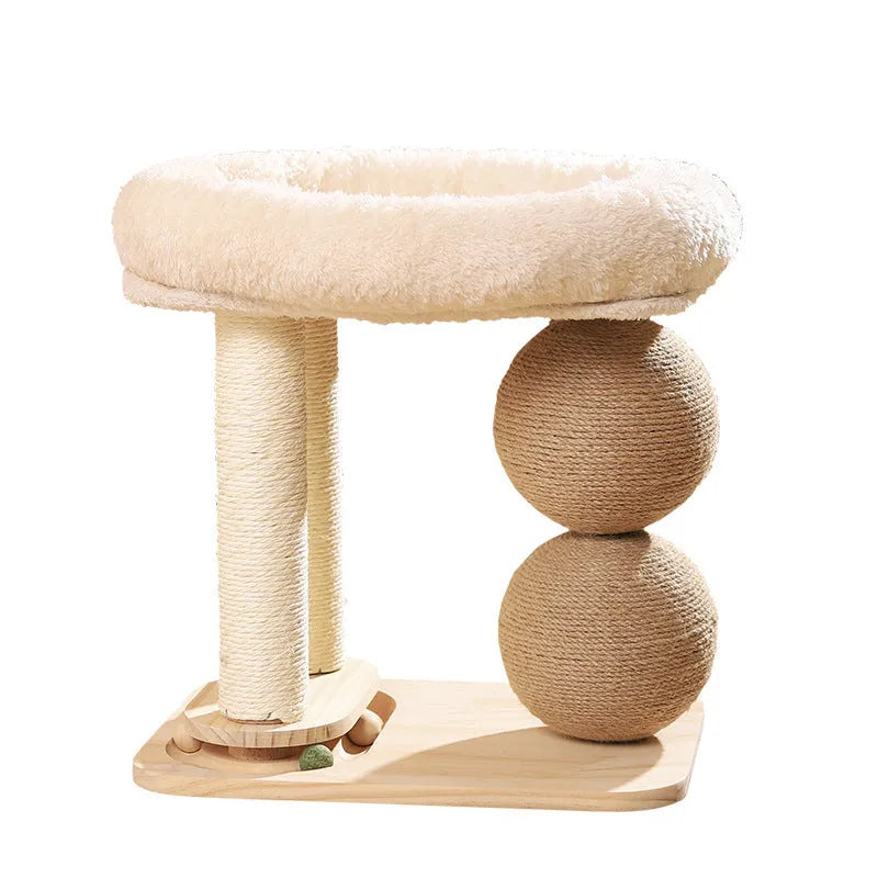 Pine wood cat ball nest scratching post and bed in a simple style