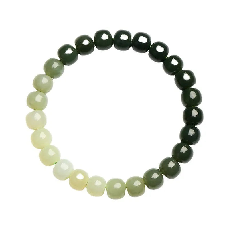 Natural Hetian jade bracelet with gradient clear water colour beads in polished finish